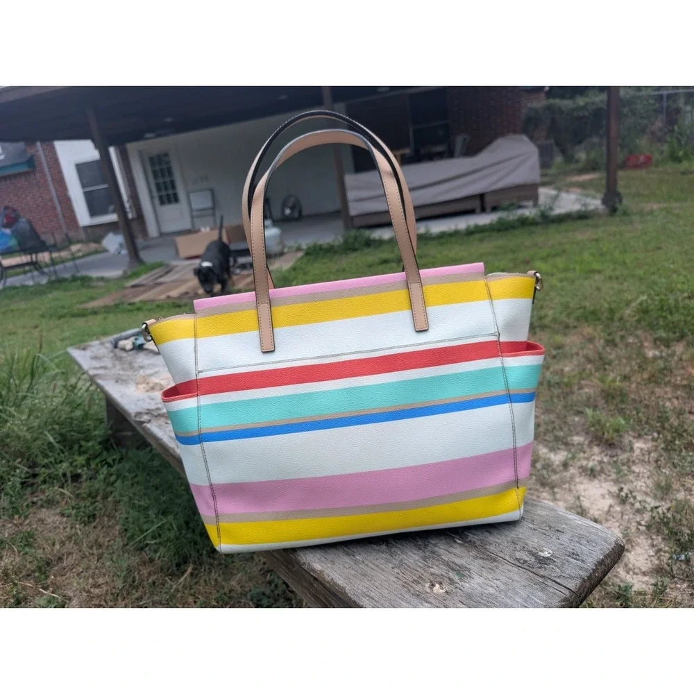 Kate Spade Grove Street Kaylie Diaper Tote Purse Bag Classic Striped Rainbow